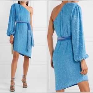 Retrofete Shy Cocktail Blue Sequin Velvet One Shoulder Dress Women’s Size Small